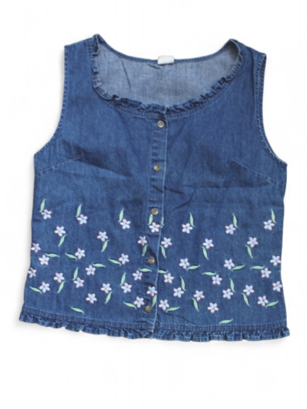 Women’s size S vintage Denim Floral Embroidered Button-Front Tank Top